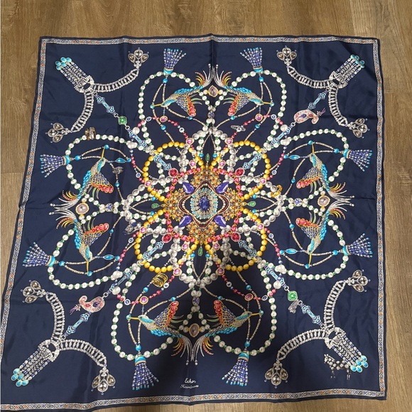 Echo Navy and Teal Silk Scarf - Picture 6 of 6